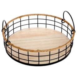 Juvale 2 Pack Round Wooden Wire Basket Trays With Handles, Farmhouse Decor (2 Sizes) 15 Juvale 2 Pack Round Wooden Wire Basket Trays With Handles, Farmhouse Decor (2 Sizes) -Storage Specialty Store GUEST 0125963e a99c 4c7d 962d 258d24ad509a