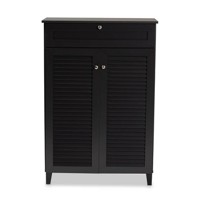 Shelf Wood Shoe Storage Cabinet With Drawer Coolidge Black - Baxton Studio 2 Shelf Wood Shoe Storage Cabinet With Drawer Coolidge Black - Baxton Studio - Image 2