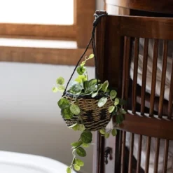 Hanging Basket Black Woven Seagrass & Rope By Foreside Home & Garden