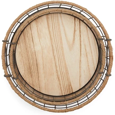 Juvale 2 Pack Round Wooden Wire Basket Trays With Handles, Farmhouse Decor (2 Sizes) 6 Juvale 2 Pack Round Wooden Wire Basket Trays With Handles, Farmhouse Decor (2 Sizes) - Image 6