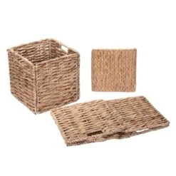 Set Of 2 Handmade Wicker Baskets - 12-Inch Square Foldable Storage Bins With Handles - Made Of Hand-Twisted Water Hyacinth By Villacera (Natural) -Storage Specialty Store GUEST 058c7e77 16a4 45a9 acec 5d3ea81bd5d4