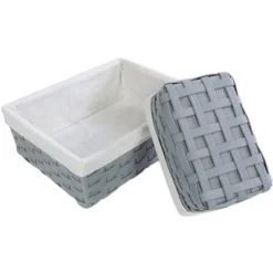 Juvale 5-Piece Grey Woven Nesting Baskets With Cloth Lining For Storage, Small Decorative Lined Rectangular Wicker Bins Set For Organizing (3 Sizes) -Storage Specialty Store GUEST 09cf90c5 054b 4ed6 a350 9bf01a751f35