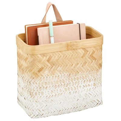 MDesign Woven Ombre Bamboo Hanging Wall Storage Organizer Basket, Natural/White 4 MDesign Woven Ombre Bamboo Hanging Wall Storage Organizer Basket, Natural/White - Image 4