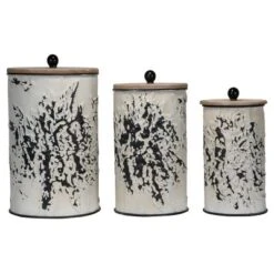 Set Of 3 Cream And Gray Floral Metal Decorative Storage Canisters - Foreside Home & Garden -Storage Specialty Store GUEST 0a6e4f62 ee76 4468 8366 51b5e95f5be3
