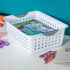 Sterilite Ultra Ventilated Open Top Plastic Storage Organizer Basket With Gray Contoured Carrying Handles -Storage Specialty Store GUEST 0f88361e c24f 4431 a524 e9acc3eb4209