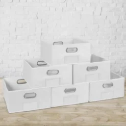 Niche Cubo 6pk Half Size Foldable Fabric Storage Bins With Label Holder White