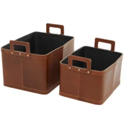 Set Of 2 Large Leather Storage Baskets Brown - Olivia & May -Storage Specialty Store GUEST 1f84b079 38fd 418d 9836 a8a1a413aa43