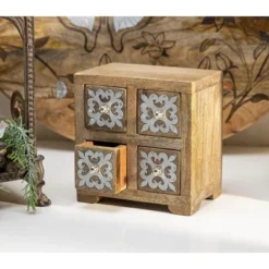 GG Collection Mango Wood With Metal Inlay Heritage 4-drawer Box.