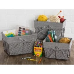 Design Imports Set Of 3 S Rustic Bronze Chicken Wire Ticking Stripe Liner Baskets Black/White -Storage Specialty Store GUEST 2285719b 80e5 44e4 bb7f a2b5ca8037db