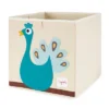 3 Sprouts Kids Childrens 13 Inch Square Felt Foldable Storage Cube Bin With Green Dragon And Blue Peacock Fabric Storage Cube Bin