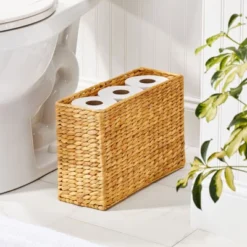 MDesign Hyacinth Rice Weave Toilet Tank Bathroom Storage Basket Bin