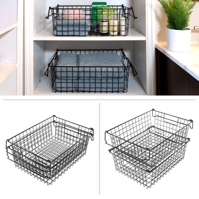 Set Of 2 Storage Bins - Basket Set For Toy, Kitchen, Closet, And Bathroom Storage - Large Shelf Organizers With Handles By Home-Complete (Black) 2 Set Of 2 Storage Bins - Basket Set For Toy, Kitchen, Closet, And Bathroom Storage - Large Shelf Organizers With Handles By Home-Complete (Black) - Image 2