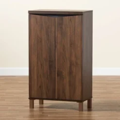 Talon Two-Tone Wood 2 Door Shoe Storage Cabinet Walnut Brown/Dark Gray - Baxton Studio -Storage Specialty Store GUEST 298413e6 a056 4219 b049 df3d0b1b6189