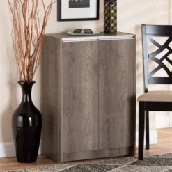 Langston Weathered Wood 2 Door Shoe Cabinet Oak - Baxton Studio -Storage Specialty Store GUEST 29e8eb39 11df 4a5f be57 e281a3f6aab2