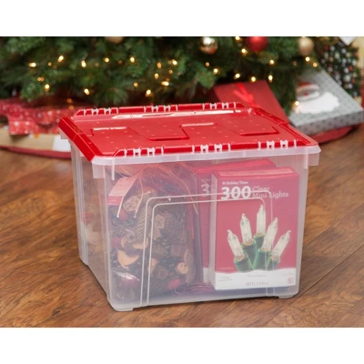 IRIS USA Ornament Storage Box, Plastic Organization Container Bin, Clear/Red 1 IRIS USA Ornament Storage Box, Plastic Organization Container Bin, Clear/Red
