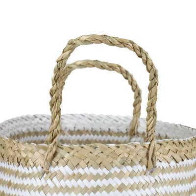 Northlight 17" Beige And White Large Seagrass Belly Basket With Handles 4 Northlight 17" Beige And White Large Seagrass Belly Basket With Handles - Image 4