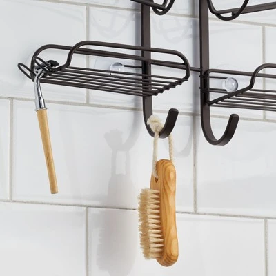 MDesign Steel Metal Bathroom/Shower Caddy Rack With Hooks And Baskets 3 MDesign Steel Metal Bathroom/Shower Caddy Rack With Hooks And Baskets - Image 3