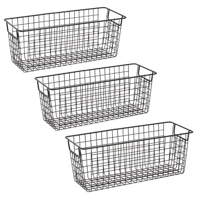Farmlyn Creek 3 Pack Metal Wire Storage Baskets For Shelves, Pantry, Closet, Long Narrow Organizer Bin, Black, 16 X 6 X 6 In 7 Farmlyn Creek 3 Pack Metal Wire Storage Baskets For Shelves, Pantry, Closet, Long Narrow Organizer Bin, Black, 16 X 6 X 6 In - Image 7