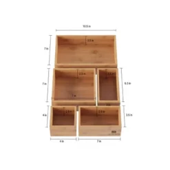 Drawer Organizer -5 Compartment Modular Natural Wood Bamboo Space Saver Tray Storage For Kitchen, Office, Bedroom And Bathroom By Hastings Home