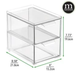 MDesign Plastic Stackable Bathroom Vanity Storage Organizer With Drawer