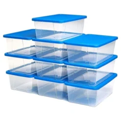 Homz Snaplock 6-Quart Plastic Multipurpose Stackable Storage Container Bins With Blue Latching Lid For Home And Office Organization, Clear (20 Pack)