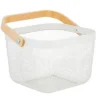 Simplify Mesh Tote With Bamboo Handle White