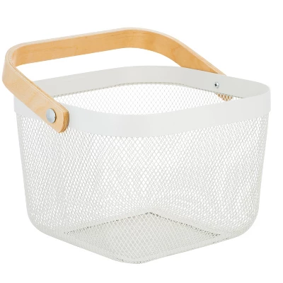 Simplify Mesh Tote With Bamboo Handle White 1 Simplify Mesh Tote With Bamboo Handle White