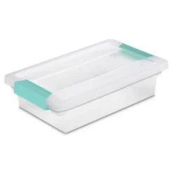 Sterilite Small Clip Box Clear Stacking Storage Tote Container With Latching Lid For Home & Office Organization And Storage Solution