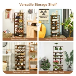 Costway Patented 7-Tier Double Shoe Rack Free Standing Shelf Storage Tower Rustic Brown -Storage Specialty Store GUEST 39e94b42 78c2 490a a276 7b4ec30d8a72
