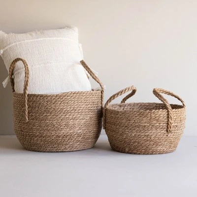 Set Of 2 Natural Woven Natural Seagrass Basket - Foreside Home & Garden 7 Set Of 2 Natural Woven Natural Seagrass Basket - Foreside Home & Garden - Image 7