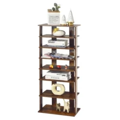Costway Patented 7-Tier Double Shoe Rack Free Standing Shelf Storage Tower Rustic Brown -Storage Specialty Store GUEST 3c92b4cc bd84 4e0f bb08 4c40a56d80c3