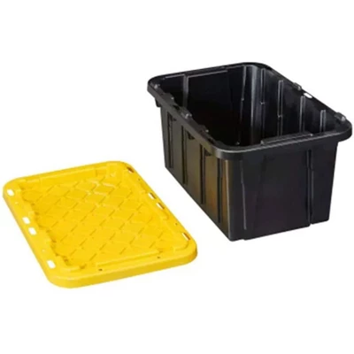 Juggernaut Storage Multipurpose 5 Gallon Lockable Plastic Storage Tote With Secure Snap Fitting Lid For Home Organization, Black/Yellow (Set Of 2) 2 Juggernaut Storage Multipurpose 5 Gallon Lockable Plastic Storage Tote With Secure Snap Fitting Lid For Home Organization, Black/Yellow (Set Of 2) - Image 2