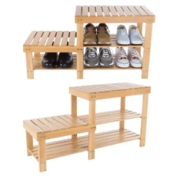 Hastings Home 2-Tier Bamboo Shoe Rack And Bench
