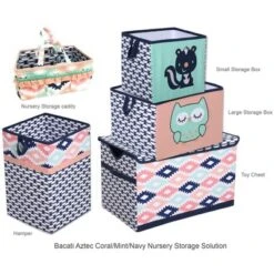 Bacati - Emma Aztec Design Racoon Coral/Mint/Navy Storage Box Small -Storage Specialty Store GUEST 55ebca32 2100 4ddf 9f9b a84d87021376