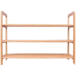 BirdRock Home 3-Tier Free Standing Bamboo Shoe Rack With Handles