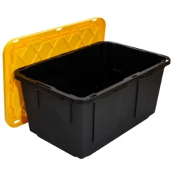 GreenMade Professional Storage Ultra Durable 27 Gallon Plastic Storage Tote Bin With Snap Fit Lid And Padlock Holes, Black And Yellow (4 Pack) -Storage Specialty Store GUEST 5bb61d2a f746 43f7 a7a6 315b3e0ba310