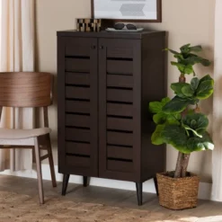 Salma Wood 2 Door Shoe Storage Cabinet Dark Brown - Baxton Studio -Storage Specialty Store GUEST 5cd02d89 9e09 4595 93fe 7e2f9bf4058e