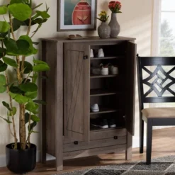 Derek Wood 1 Drawer Shoe Cabinet-Oak - Baxton Studio -Storage Specialty Store GUEST 5d00e412 1bd1 4469 96d5 5784c3af94b6