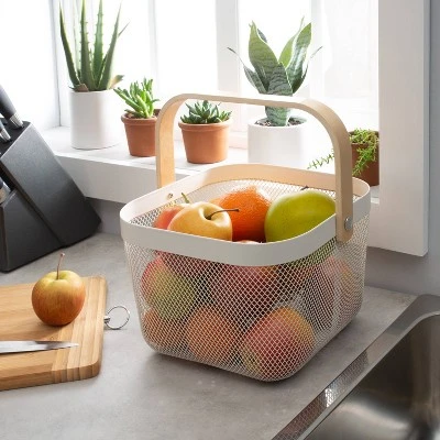 Simplify Mesh Tote With Bamboo Handle White 5 Simplify Mesh Tote With Bamboo Handle White - Image 5