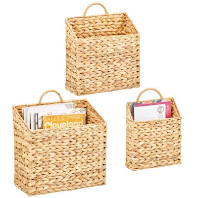 MDesign Woven Water Hyacinth Hanging Wall Storage Basket 7 MDesign Woven Water Hyacinth Hanging Wall Storage Basket - Image 7