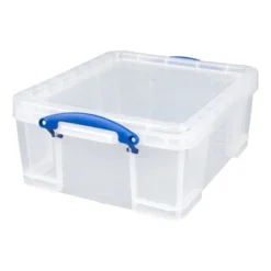 Really Useful Box 17 Liter Plastic Stackable Storage Container With Snap Lid & Built-In Clip Lock Handles For Home Or Office Organization, Clear