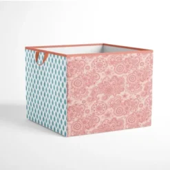 Bacati - Sophia Paisley Aqua/Coral Fabric Storage Box/Tote Large