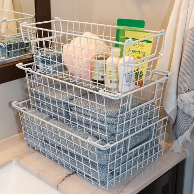 Set Of 3 Storage Bins - Basket Set For Toy, Kitchen, Closet, And Bathroom Storage - Small, Medium, And Large Shelf Organizers By Home-Complete (White) 6 Set Of 3 Storage Bins - Basket Set For Toy, Kitchen, Closet, And Bathroom Storage - Small, Medium, And Large Shelf Organizers By Home-Complete (White) - Image 6