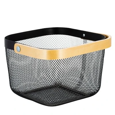 Simplify Mesh Tote With Bamboo Handle Black 2 Simplify Mesh Tote With Bamboo Handle Black - Image 2