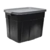 Rubbermaid Roughneck Tote 18 Gallon Stackable Storage Container Organizer Bin With Snap Stay Tight Lid And Easy Carry Handles, Black (6 Pack)