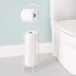 Home Basics Free-Standing Vinyl Coated Steel Dispensing Toilet Paper Holder, White