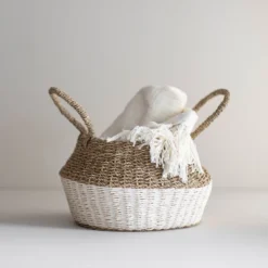 White Rope & Seagrass Belly Basket - Foreside Home & Garden -Storage Specialty Store GUEST 6cff7b08 dedd 40f5 8097 4ee105715ca9