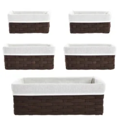 Juvale 5-Pcs Brown Small Rectangular Woven Nesting Baskets, Lined Wicker Set For Organizing Closet, Kitchen, Pantry Shelves, Bathroom (3 Sizes) -Storage Specialty Store GUEST 6df810a6 dc4e 4601 a26d e75c1d8d348e