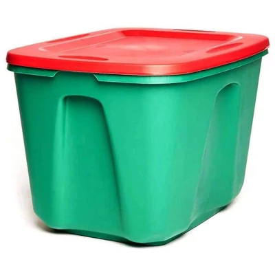 HOMZ 6618MXDC.04 18 Gallon Stackable And Nestable Heavy Duty Plastic Holiday Storage Container With 4 Way Handles, Green/Red, (4 Pack) 2 HOMZ 6618MXDC.04 18 Gallon Stackable And Nestable Heavy Duty Plastic Holiday Storage Container With 4 Way Handles, Green/Red, (4 Pack) - Image 2