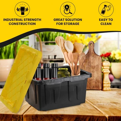 Juggernaut Storage Multipurpose 5 Gallon Lockable Plastic Storage Tote With Secure Snap Fitting Lid For Home Organization, Black/Yellow (Set Of 2) 4 Juggernaut Storage Multipurpose 5 Gallon Lockable Plastic Storage Tote With Secure Snap Fitting Lid For Home Organization, Black/Yellow (Set Of 2) - Image 4